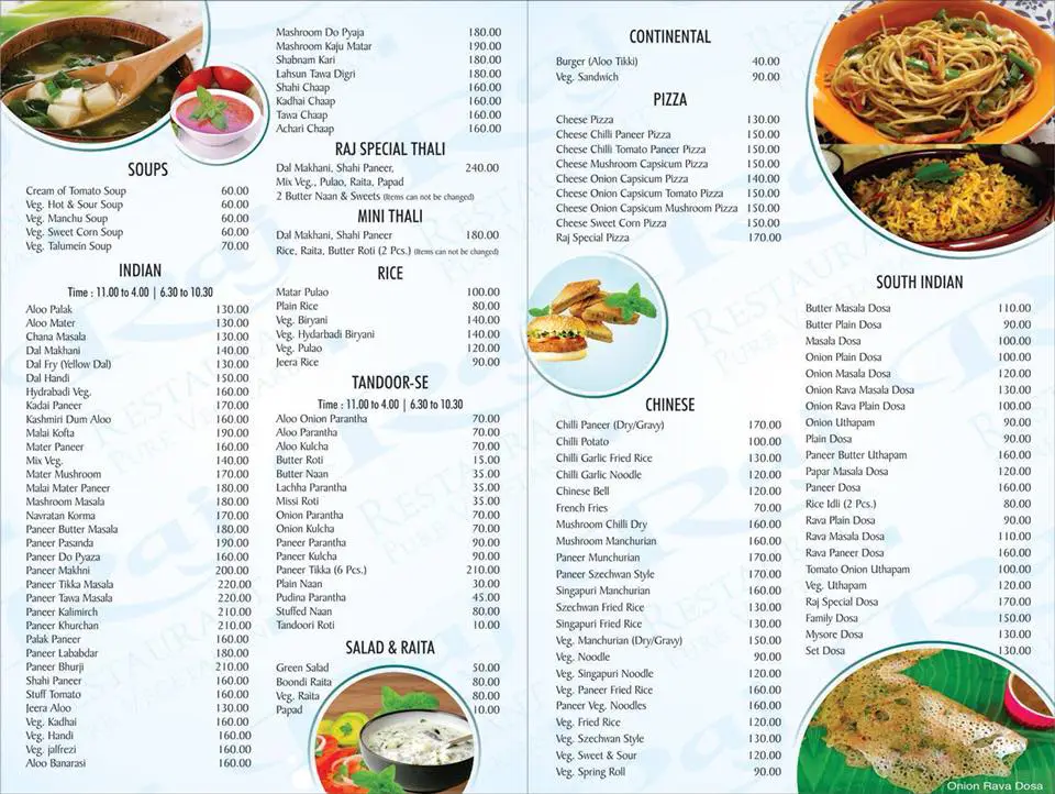 RAJ RESTAURANT MENU 