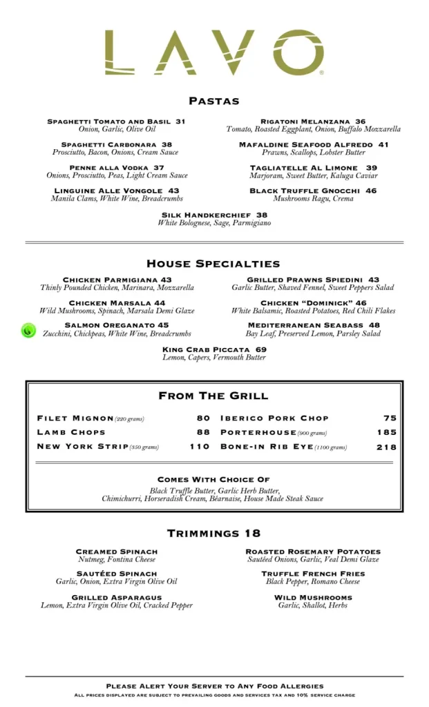 LAVO MENU