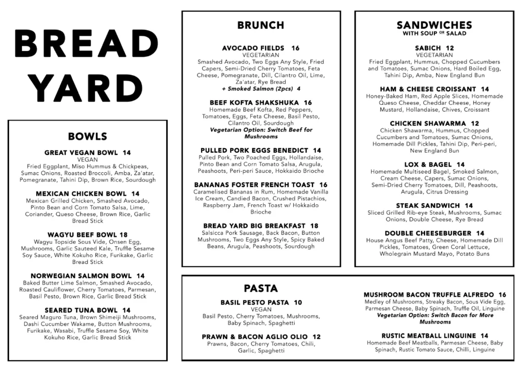 BREAD YARD MENU 