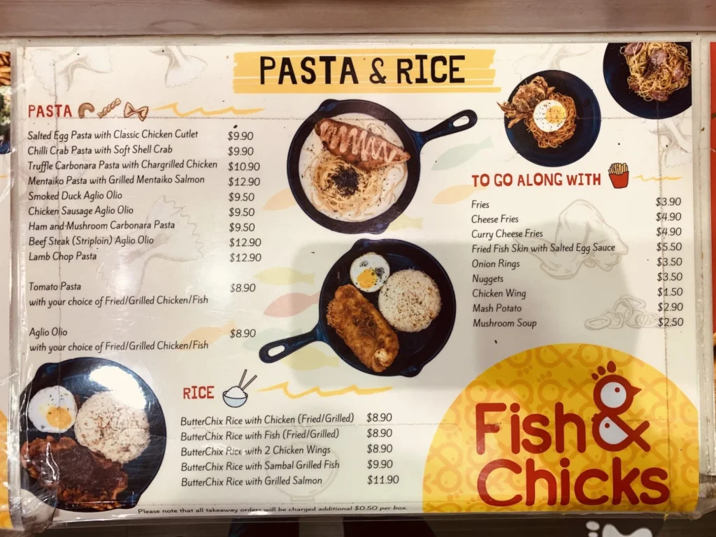 Fish & Chicks menu