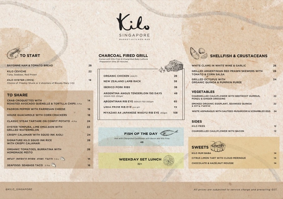 KILO MENU SINGAPORE & UPDATED PRICES 2024