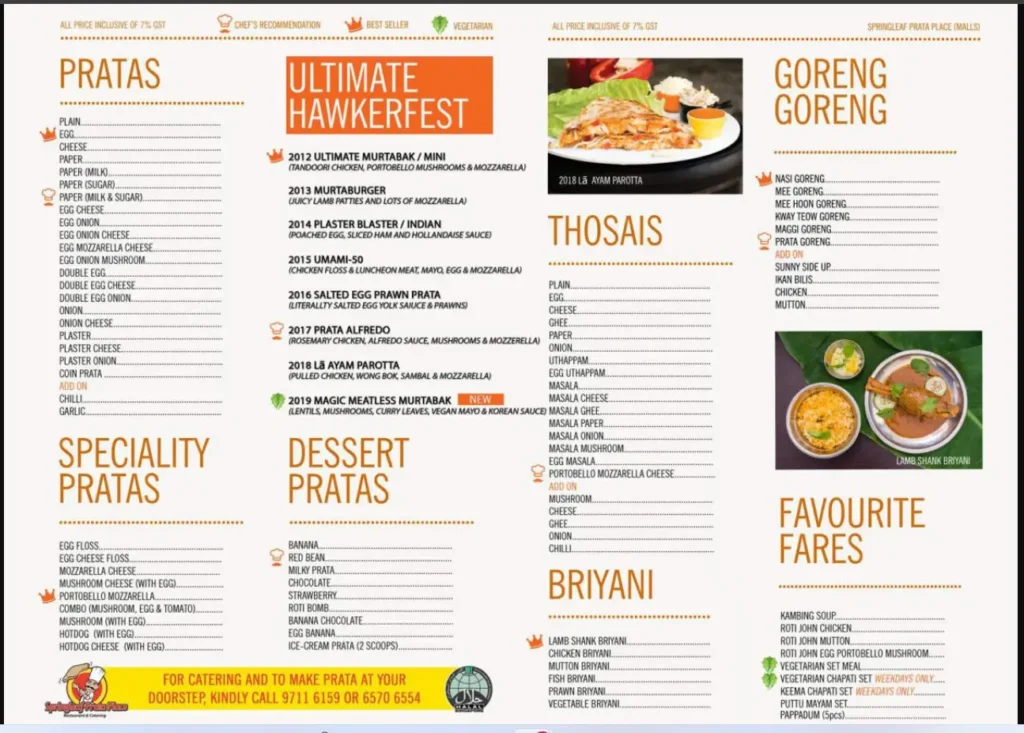 SPRINGLEAF PRATA MENU 