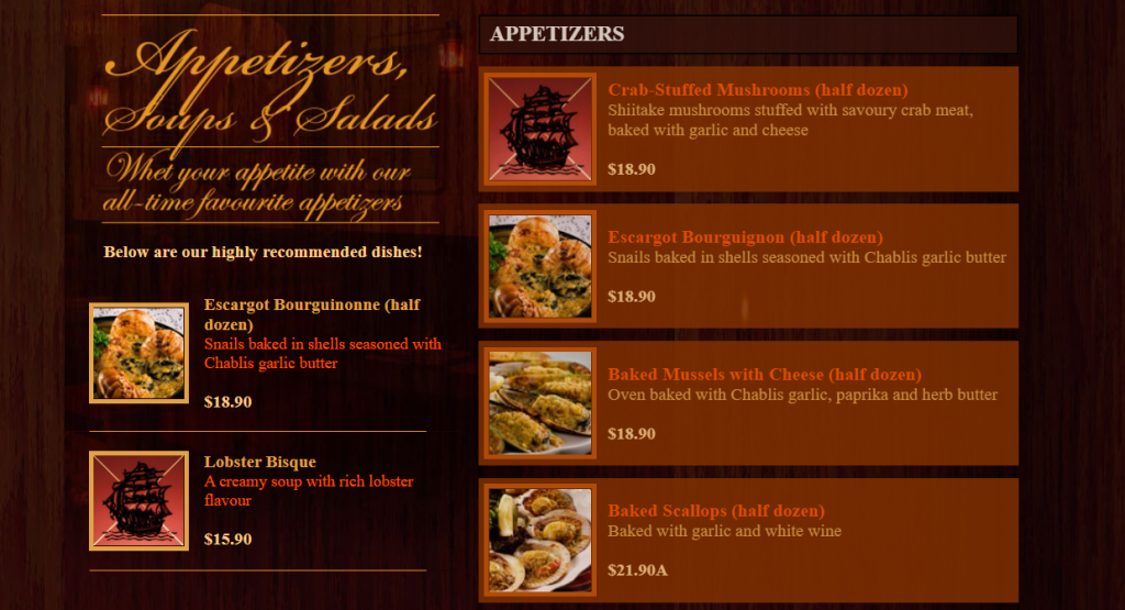 THE SHIP RESTAURANT MENU