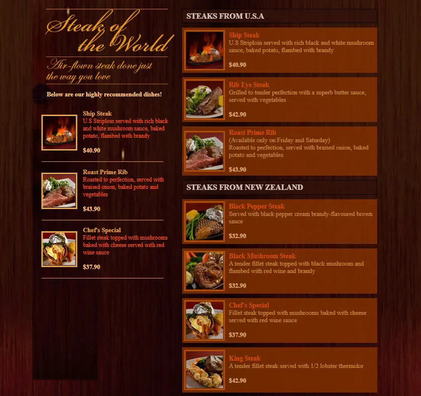 THE SHIP RESTAURANT MENU