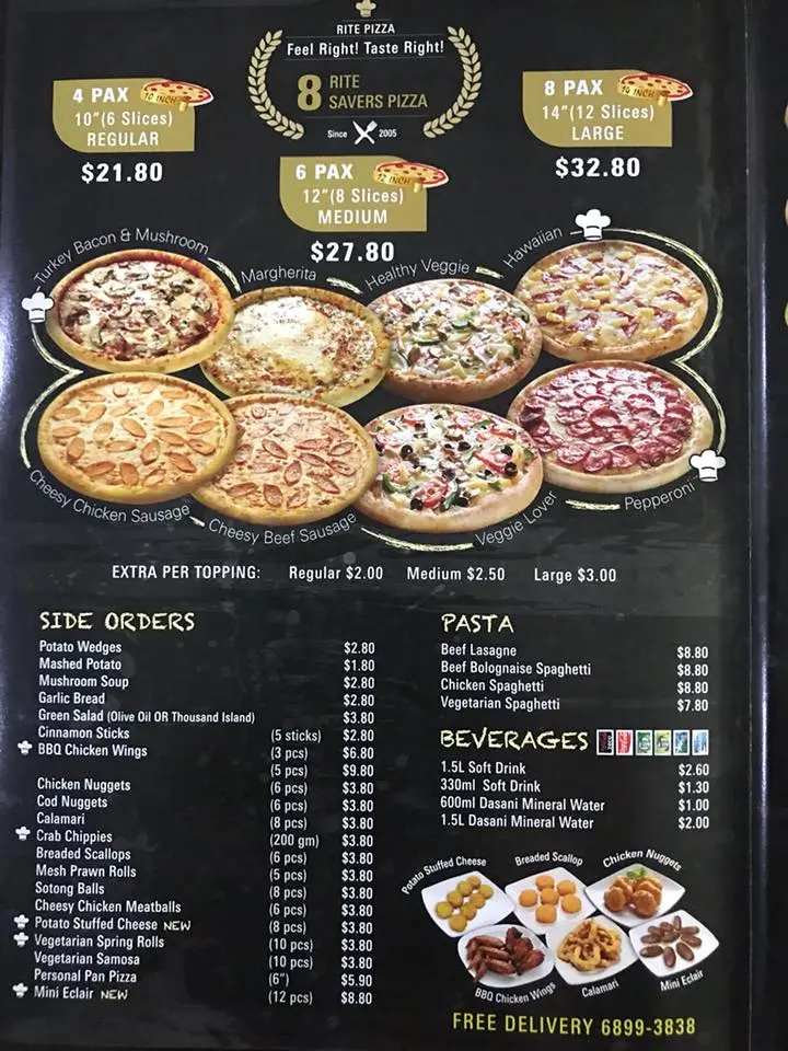 Rite Pizza menu