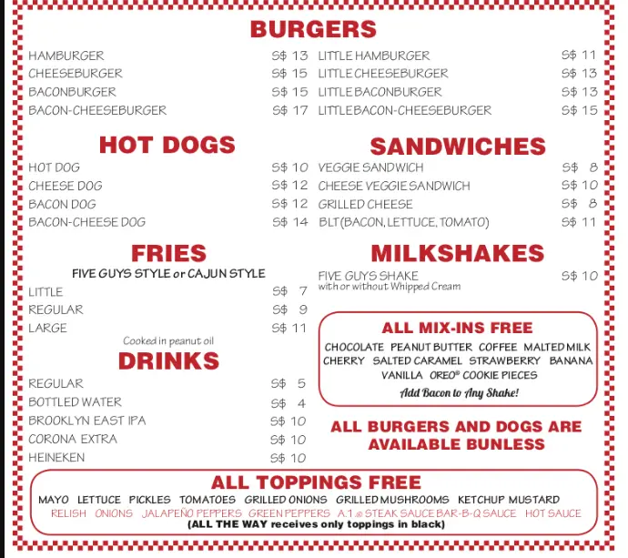 Five Guys menu