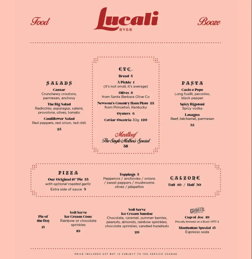 LUCALI MENU