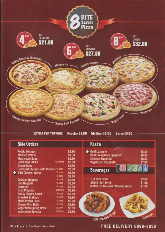 Rite Pizza menu