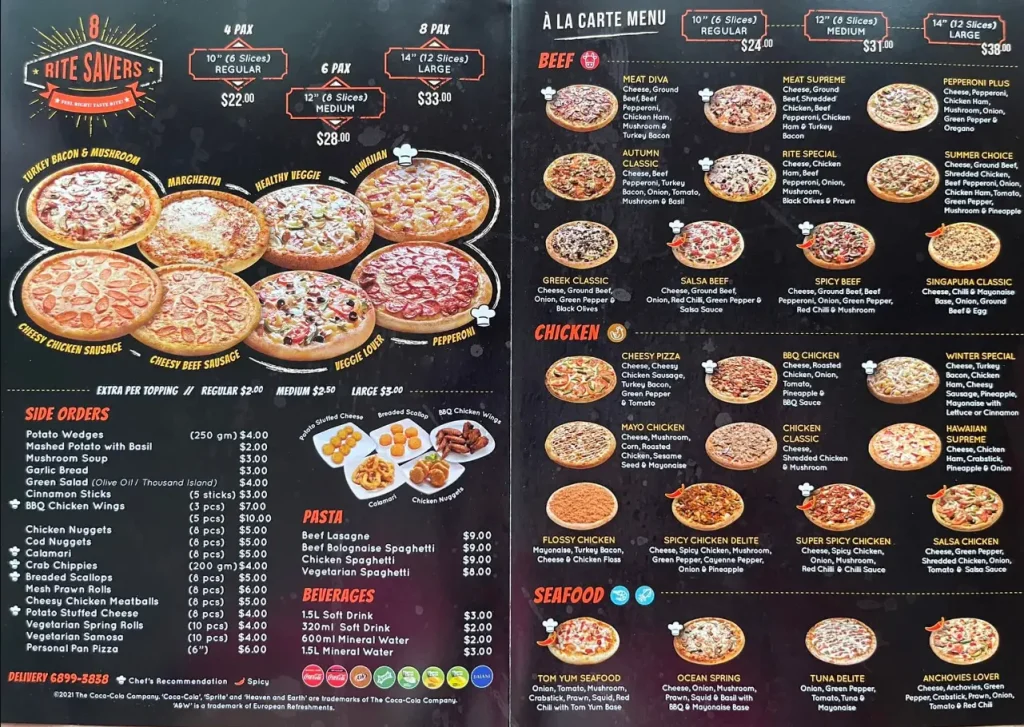 Rite Pizza menu