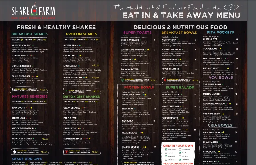 Shake Farm menu 