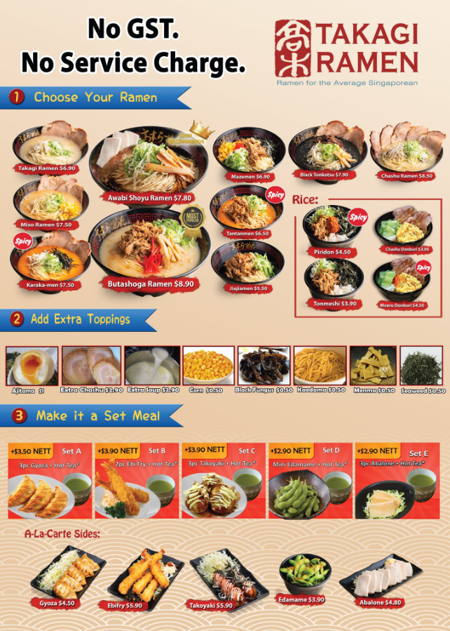 Takagi Ramen menu