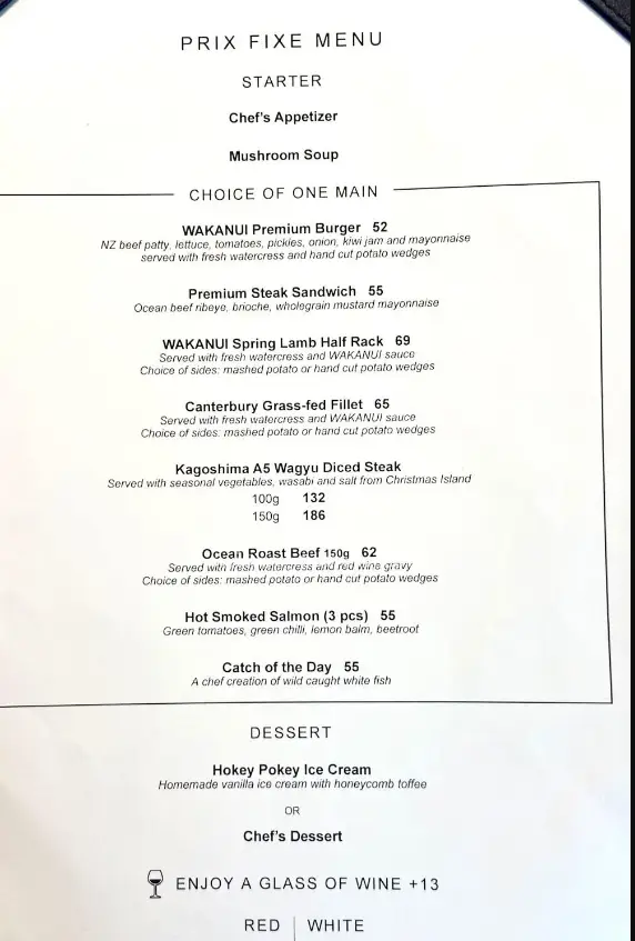 Wakanui menu