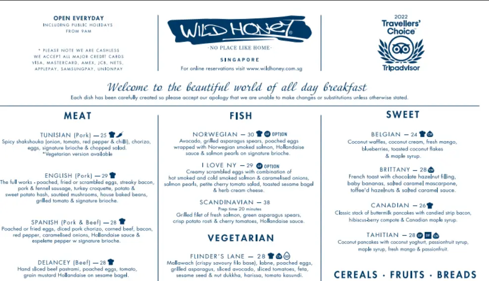 WILD HONEY MENU SINGAPORE & UPDATED PRICES 2025 - Singa Menu