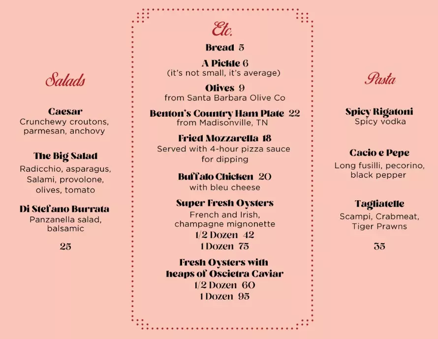 LUCALI MENU