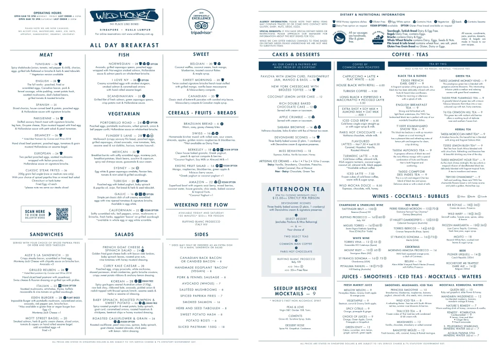 Wild Honey menu