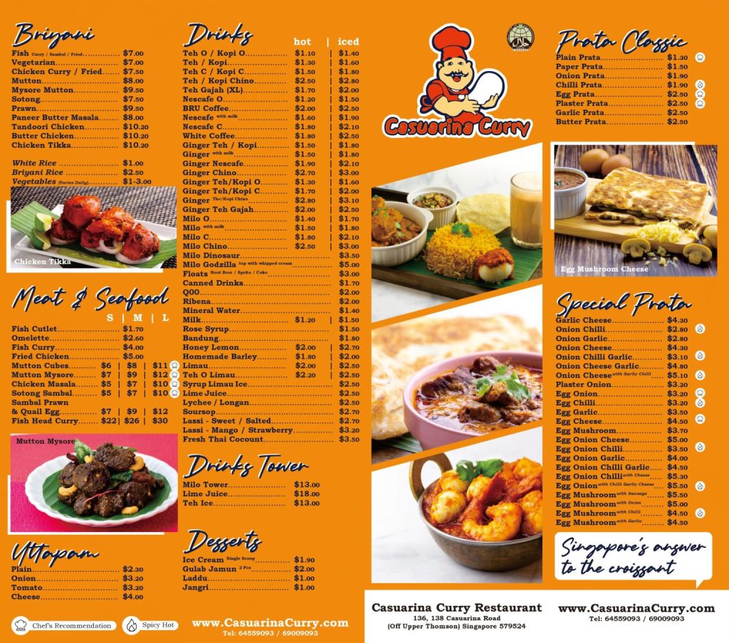 Casuarina Curry menu singapore