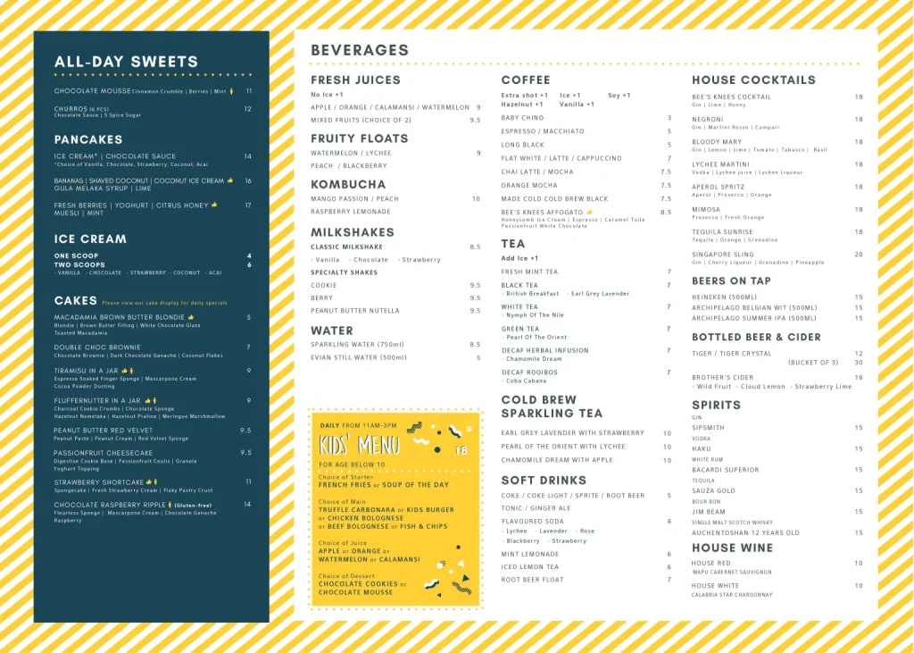 Bee's Knees menu 