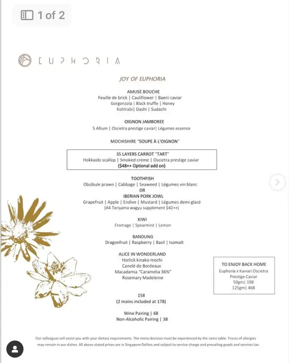 EUPHORIA MENU SINGAPORE 