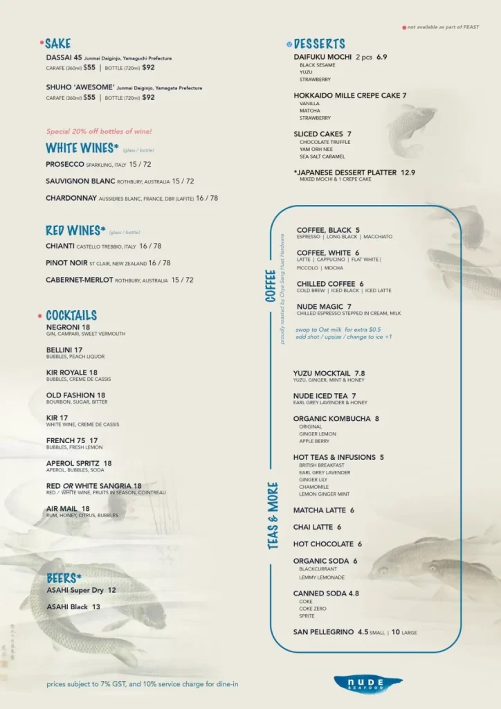 NUDE SEAFOOD MENU SINGAPORE prices