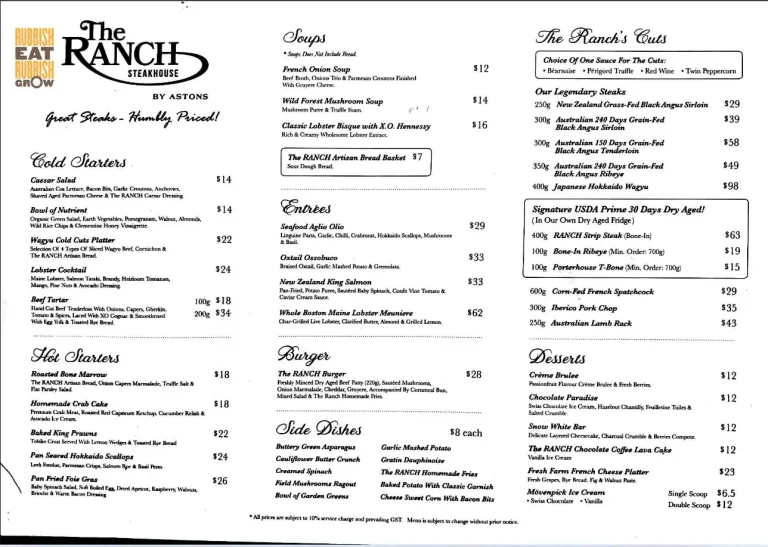 THE RANCH MENU SINGAPORE