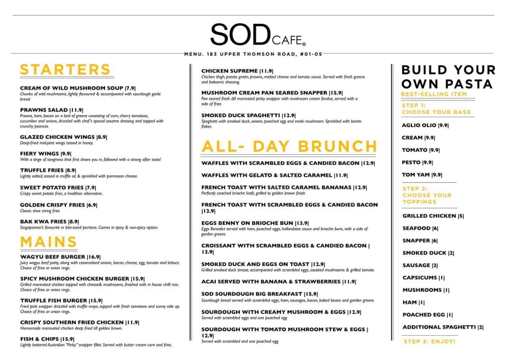 SOD CAFE MENU SINGAPORE