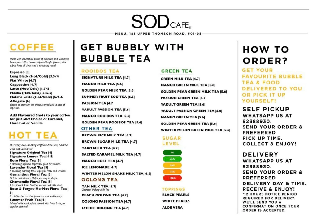 SOD CAFE MENU SINGAPORE